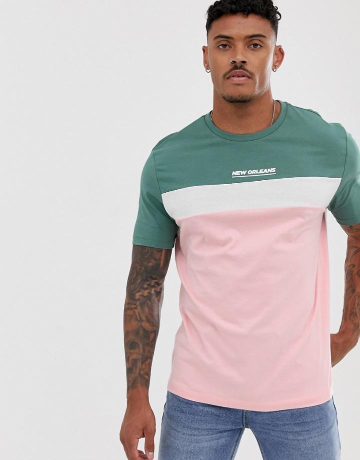 Asos Design Organic Cotton Relaxed City Print T-shirt With Color Block Panels - Multi