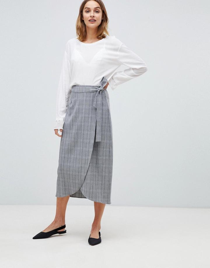 Gestuz Danielle Check Wrap Midi Skirt - Gray