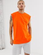 Asos Design Oversized Longline Sleeveless T-shirt In Orange - Orange