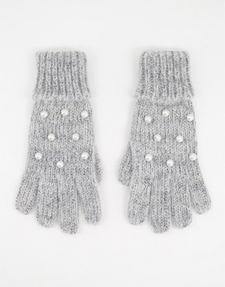 Boardmans Knitted Pearl Gloves In Silver