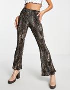 Asos Design Hourglass Animal Plisse Flare Pant In Animal Print-multi