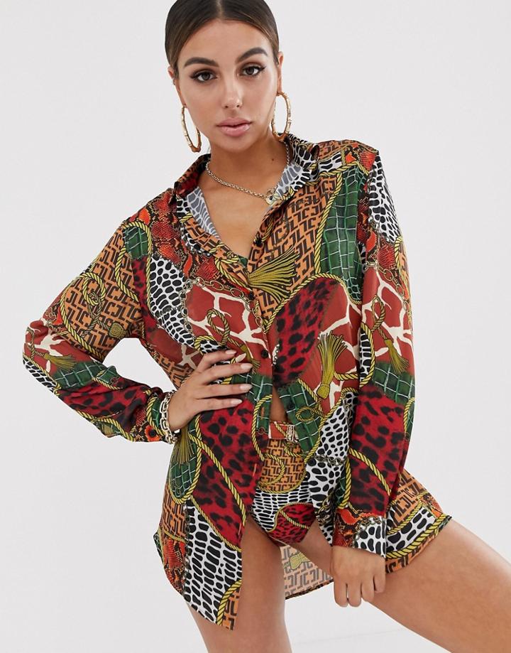 Jaded London Beach Shirt In Mixed Animal-multi