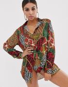 Jaded London Beach Shirt In Mixed Animal-multi