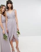 Tfnc Wrap Embellished Midi Bridesmaid Dress - Gray