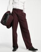 Asos Design High Waist Wide Leg Suit Pants In Burgundy Herringbone-red