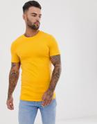 Asos Design Organic Muscle Fit T-shirt With Crew Neck In Yellow - Yellow