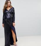 Tfnc Maternity Wrap Over Sequin Maxi Dress - Navy