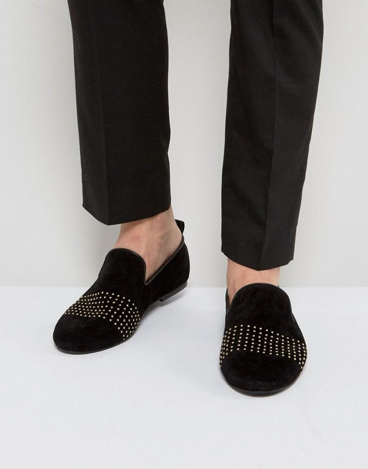 Frank Wright Slipper Shoes With Gold Stripe - Blue