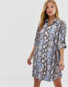 Qed London Shirt Dress In Blue Snake Print