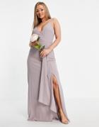 Tfnc Bridesmaid Cami Wrap Maxi Dress With Fishtail In Light Gray-grey