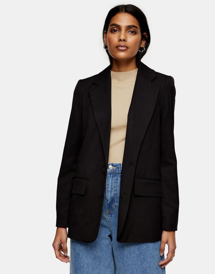 Topshop Single Breasted Suit Blazer In Black