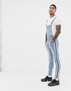Liquor N Poker Overalls With Side Taping In Stonewash - Blue