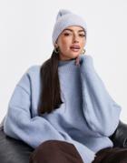 Asos Design Ribbed Beanie With Deep Turn Up In Light Blue Heather-blues