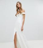 Jarlo Bardot Maxi Dress With Thigh Split And Train Detail - White