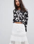Rock & Religion Floral Frill Long Sleeve Sleeve Top - Black