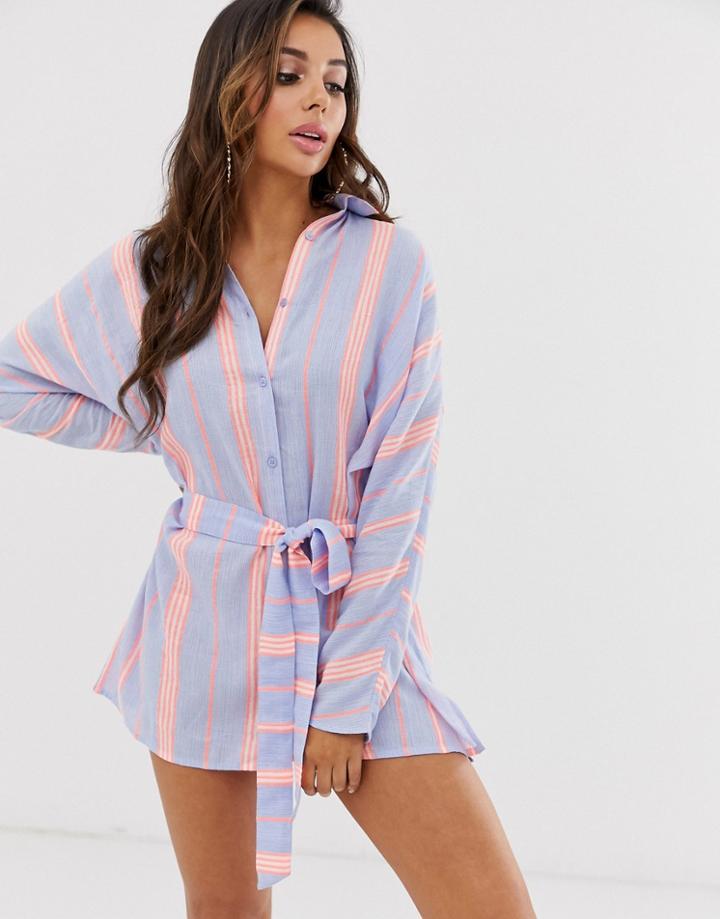 Asos Design Chuck On Beach Shirt In Neon Flash Stripe-multi