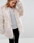 Urbancode Coat In Mongolian Faux Fur Mix - Pink