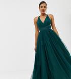 Asos Design Premium Tulle Maxi Prom Dress With Ribbon Ties - Green