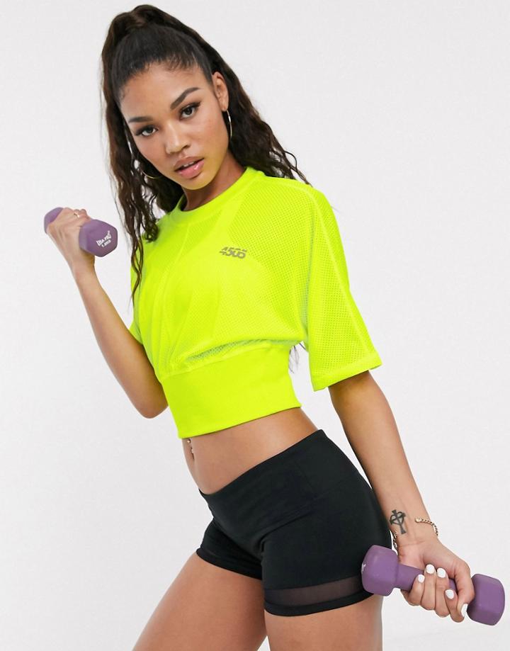 Asos 4505 All Over Mesh Crop Tee-yellow