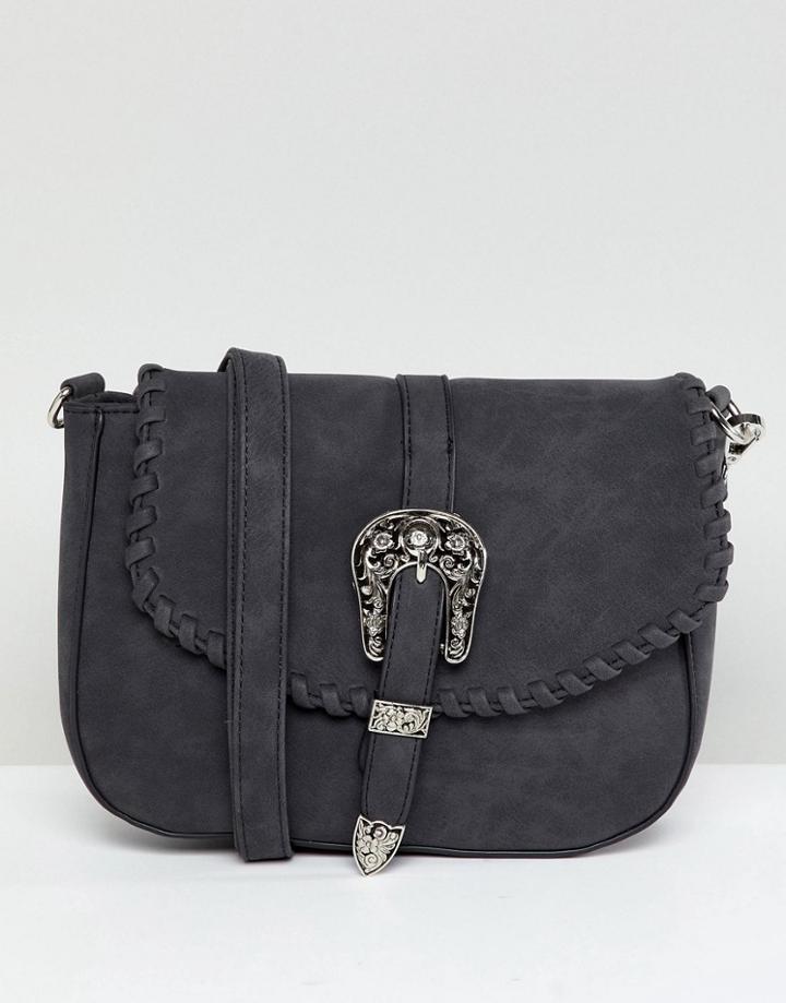 Yoki Fashion Large Wester Clasp Cross Body Bag - Black