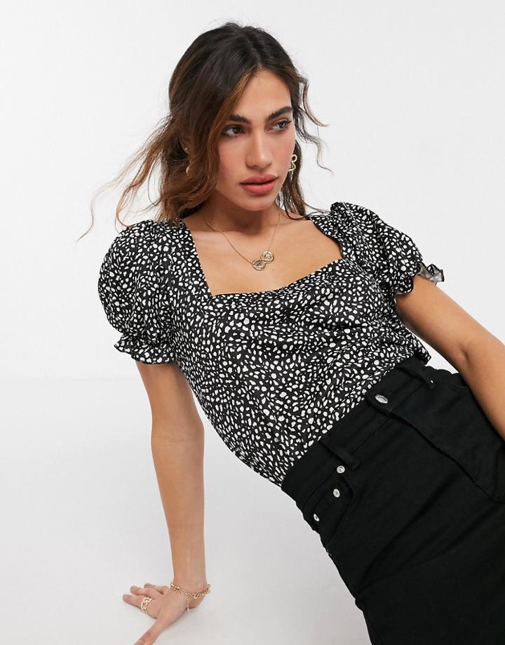 River Island Spot Print Square Neck Top In Black