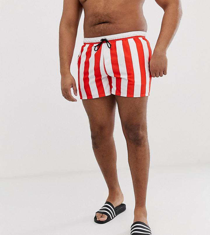 Asos Design Plus Swim Shorts In Red & White Stripe Short Length - Multi