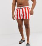 Asos Design Plus Swim Shorts In Red & White Stripe Short Length - Multi