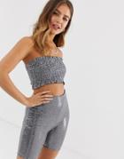 Bershka Metallic Crop Top Two-piece In Silver - Silver