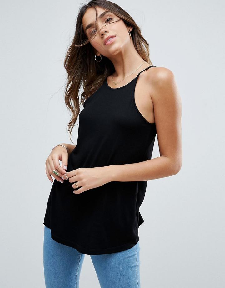 Asos Cami With Skinny Straps And Swing Hem - Black