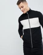 Asos Design Muscle Jersey Track Jacket In Black With Interest Fabric Panel - Black