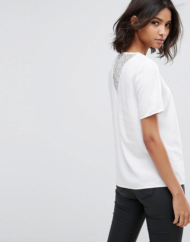 Vila Lace Detail T-shirt - White