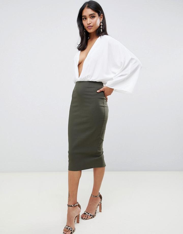 Asos Design High Waist Longerline Pencil Skirt-green