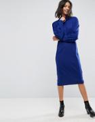 Asos Knitted Dress In Midi Length With High Neck - Blue