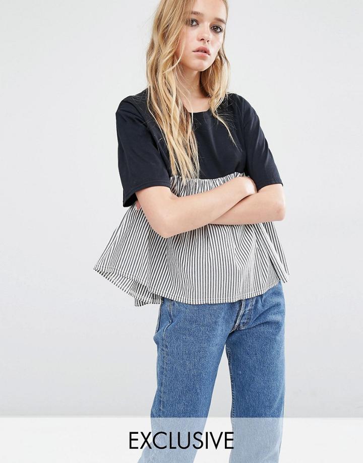 Reclaimed Vintage Peplum Pinstripe T-shirt - Black