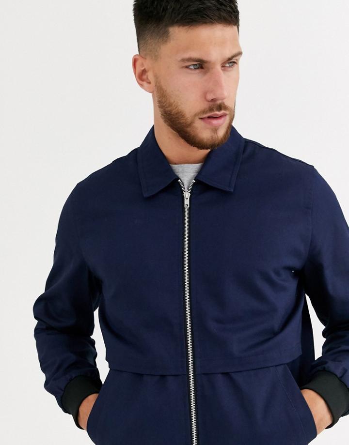 Asos Design Harrington Jacket With Storm Vent In Navy