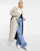Jdy Color Block Maxi Trench Coat In Stone & Black-neutral
