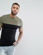 Asos Longline Muscle Fit T-shirt With Contrast Yoke - Multi