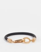 Allsaints Leather Bracelet With Gold Fastening In Black