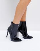 Public Desire Harlee High Shine Black Heeled Ankle Boots - Black