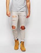 Asos Extreme Super Skinny Jeans With Extreme Rips - Light Gray