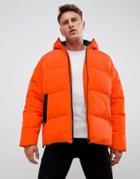 Asos Design Puffer With Hood In Orange