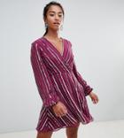 Asos Design Petite Exclusive Sequin Wrap Dress With 70's Sleeve - Multi