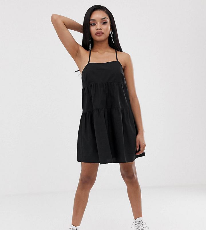 Collusion Petite Tiered Cami Smock Mini Dress-black