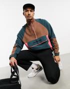 Asos Actual Oversized Half Zip Sweatshirt In Color Block Tan-multi
