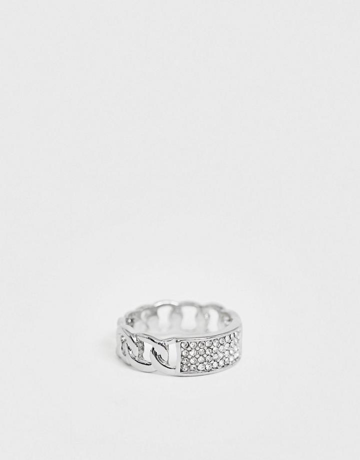 Designb Chain Ring With Crystal Detail In Silver - Silver