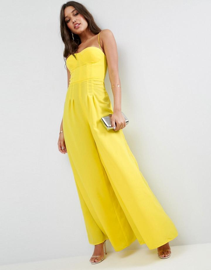 Asos Premium Jumpsuit With Structured Bodice And Super Wide Leg - Yellow