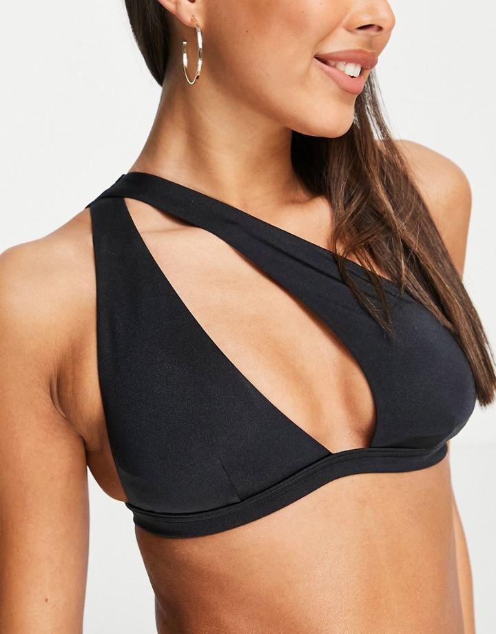 Free Society Mix And Match One Shoulder Cut Out Bikini Top In Black