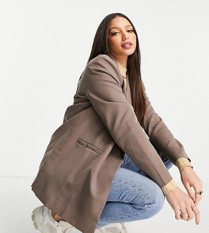 Missguided Tall Tailored Blazer In Taupe-brown