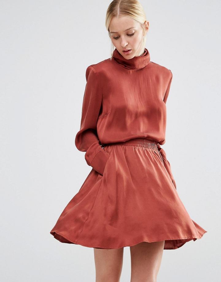 Gestuz Lullu Silk High Neck Top - Copper