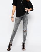 Only Bleached Skinny Jeans With Ripped Knees - Medium Gray Denim